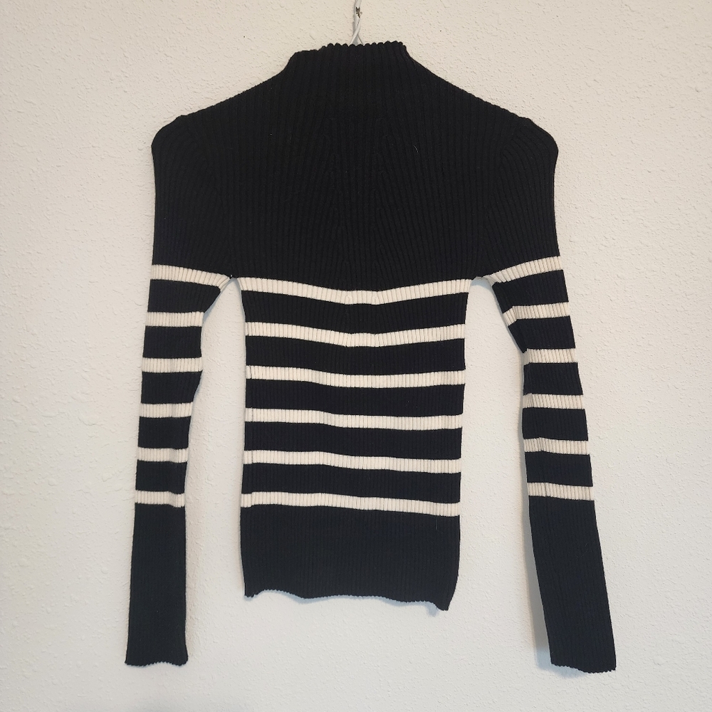 Tight Fitted Striped Black and White Women's Sweater